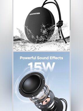 Black Portable Waterproof Bluetooth Speaker - 15W Powerful Sound Monster New